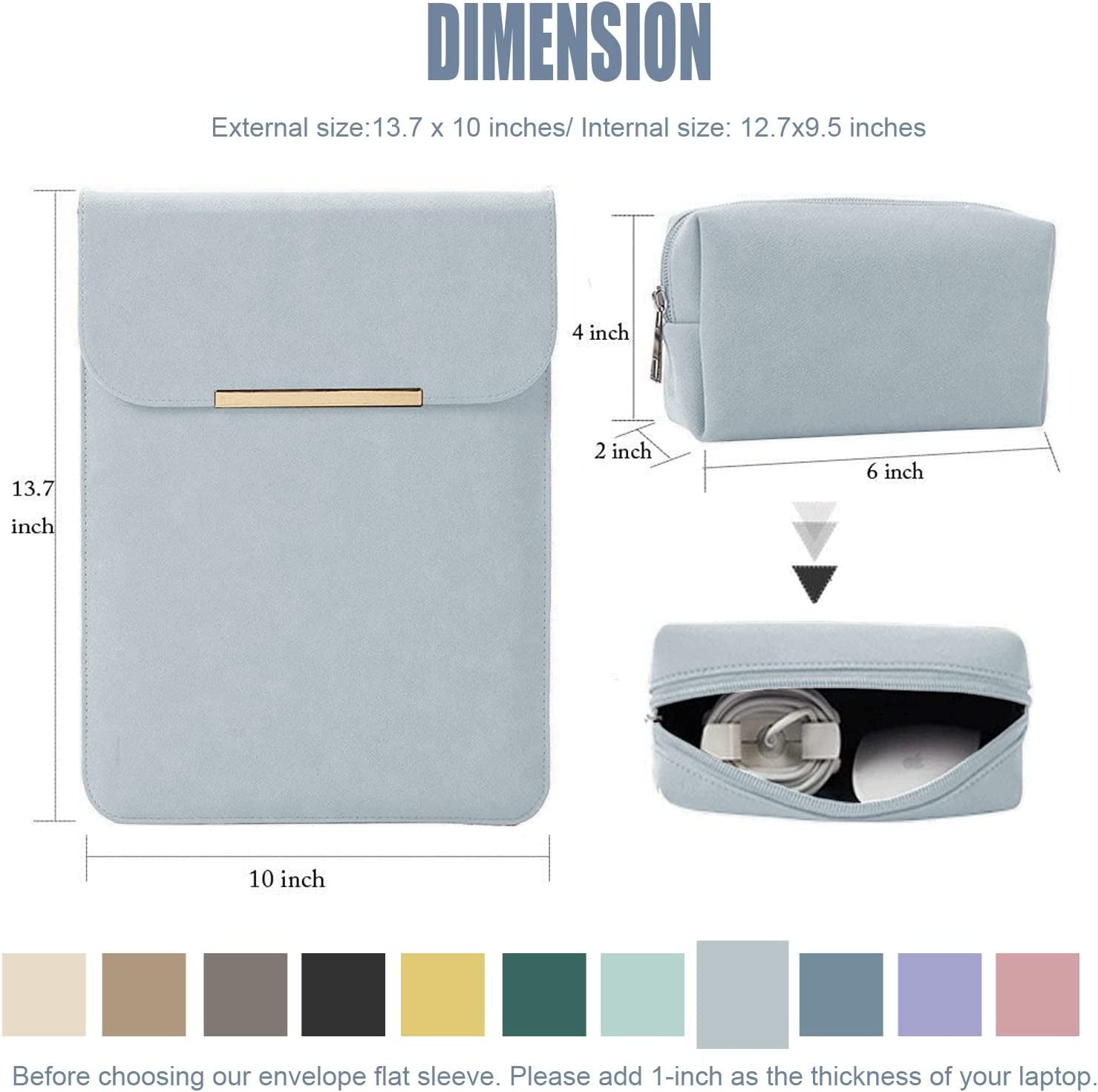 13.3-14 Inch Laptop Sleeve Case Faux Suede Leather for 13.3 13.5 13.6 14 Inches Macbook Air Pro Retina 13"-14" Surface Pro with Pouch