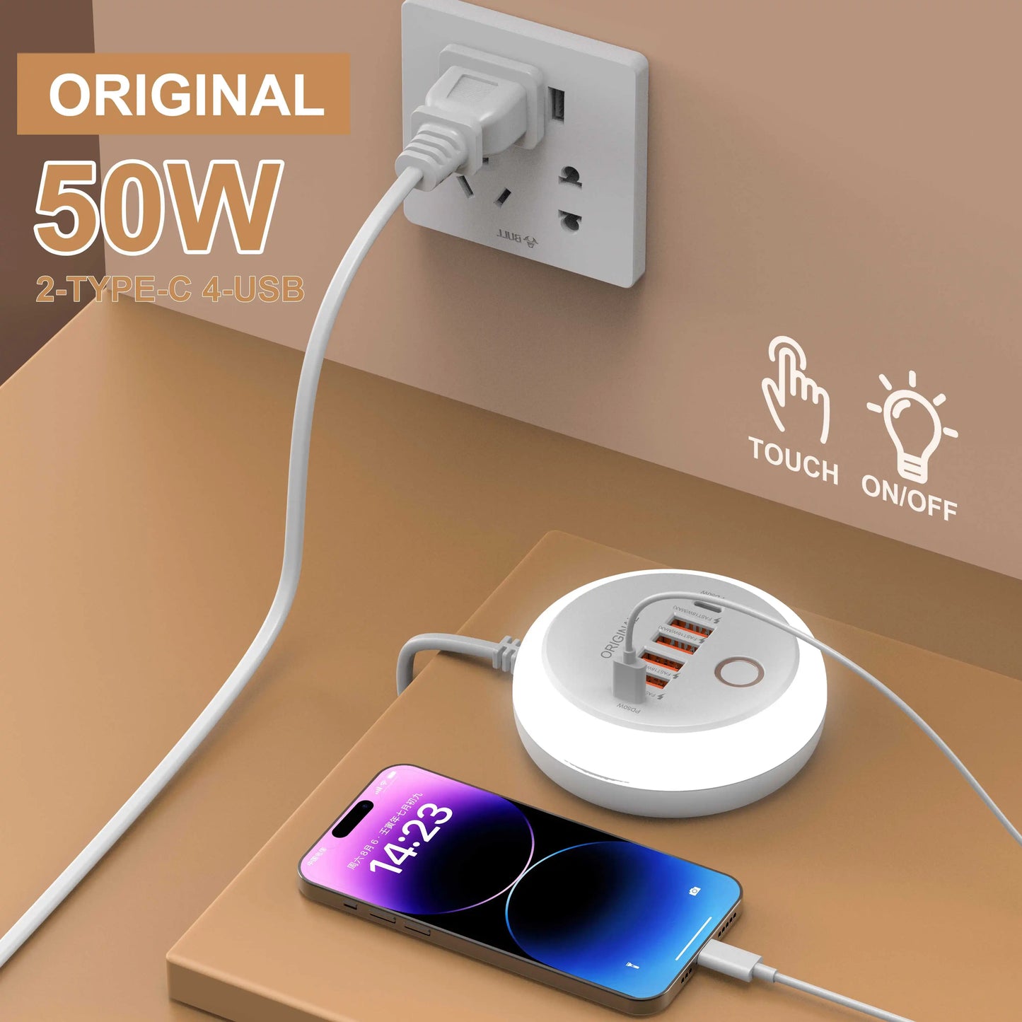 50W USB PD Charger 6 Ports Fast Charging Travel Charger for Iphone Samsung Xiaomi Phone Adapter Quick Charge3.0 Charging Station