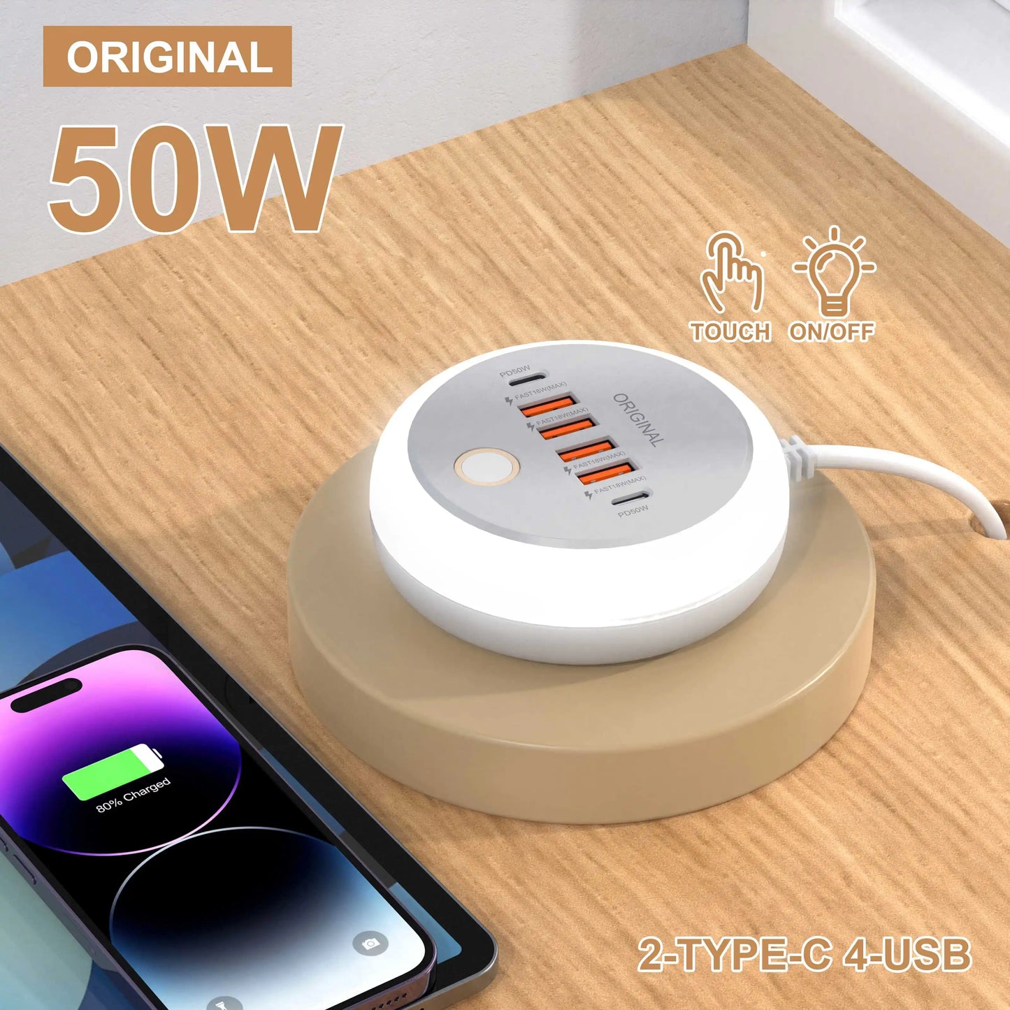 50W USB PD Charger 6 Ports Fast Charging Travel Charger for Iphone Samsung Xiaomi Phone Adapter Quick Charge3.0 Charging Station