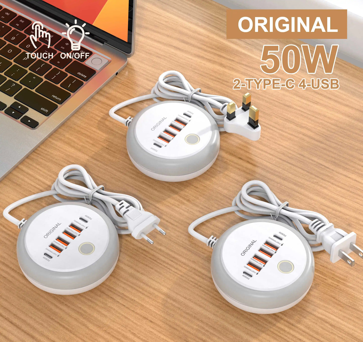 50W USB PD Charger 6 Ports Fast Charging Travel Charger for Iphone Samsung Xiaomi Phone Adapter Quick Charge3.0 Charging Station