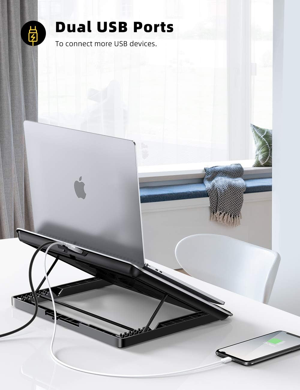 Laptop Cooler,  Laptop Cooling Pad : Portable Height Adjustable Laptop Cooling Fan Stand Holder Riser